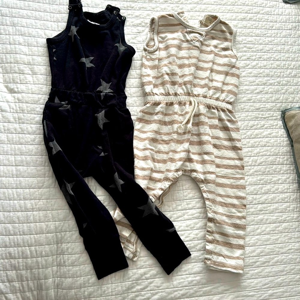 Two 12-18 mo jumpers. Gender neutral. In great condition. Perfect for summer